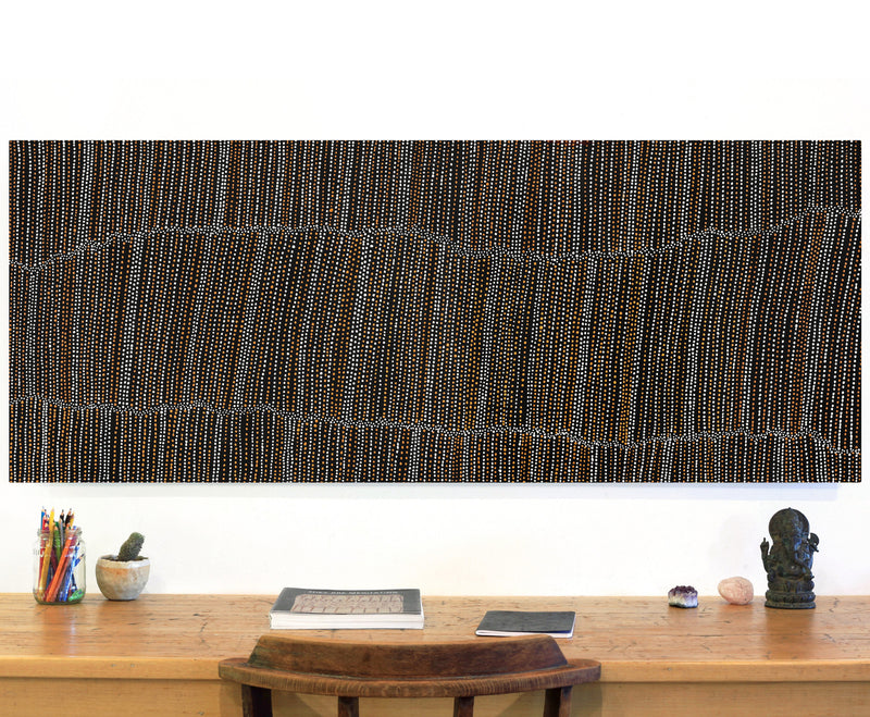 Aboriginal Artwork by Chantelle Nampijinpa Robertson, Ngapa Jukurrpa (Water Dreaming) - Puyurru, 152x61cm