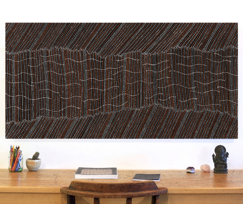 Aboriginal Artwork by Chantelle Nampijinpa Robertson, Ngapa Jukurrpa (Water Dreaming) - Puyurru, 152x76cm