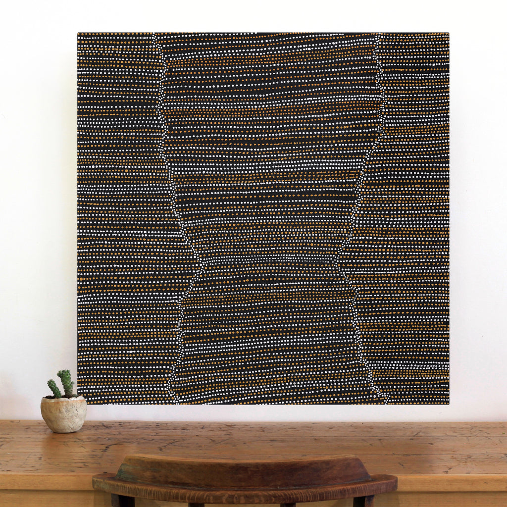 Aboriginal Artwork by Chantelle Nampijinpa Robertson, Ngapa Jukurrpa (Water Dreaming) - Puyurru, 76x76cm
