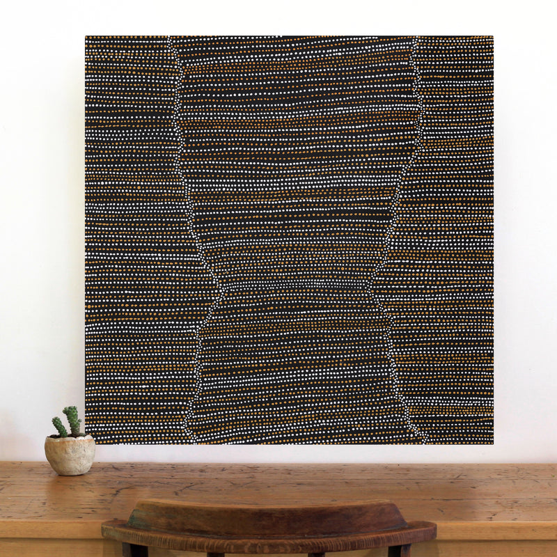Aboriginal Artwork by Chantelle Nampijinpa Robertson, Ngapa Jukurrpa (Water Dreaming) - Puyurru, 76x76cm