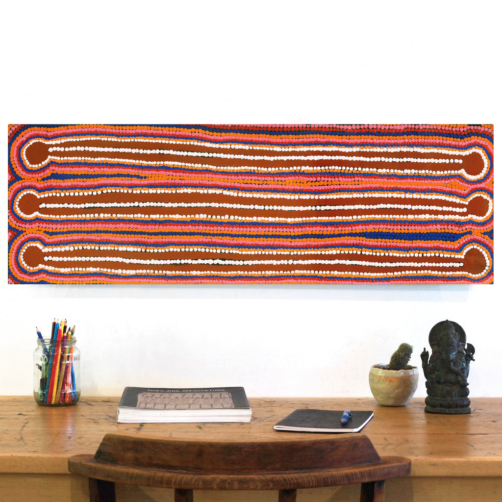 Aboriginal Artwork by Chantelle Napanangka Williams, Yarla Jukurrpa (Bush Potato Dreaming) - Cockatoo Creek, 91x30cm - ART ARK®
