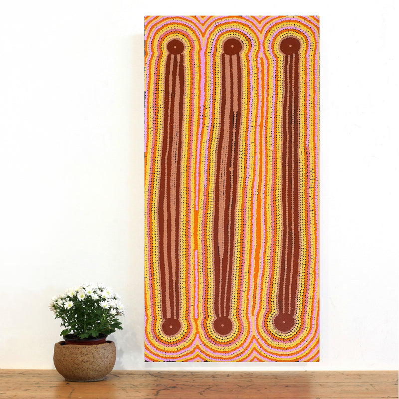 Aboriginal Artwork by Chantelle Napanangka Williams, Yarla Jukurrpa (Bush Potato Dreaming) - Cockatoo Creek, 91x46cm
