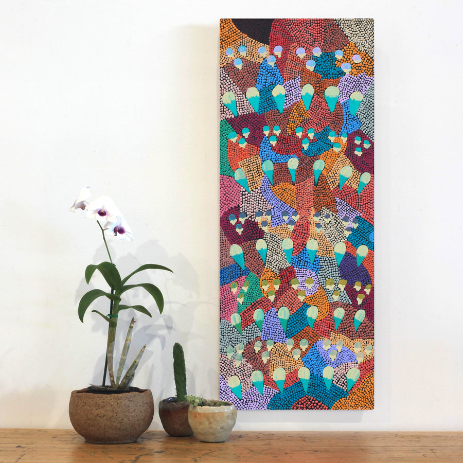 Aboriginal Artwork by Charlene Napanangka Marshall, Wanakiji Jukurrpa (Bush Tomato Dreaming), 76x30cm