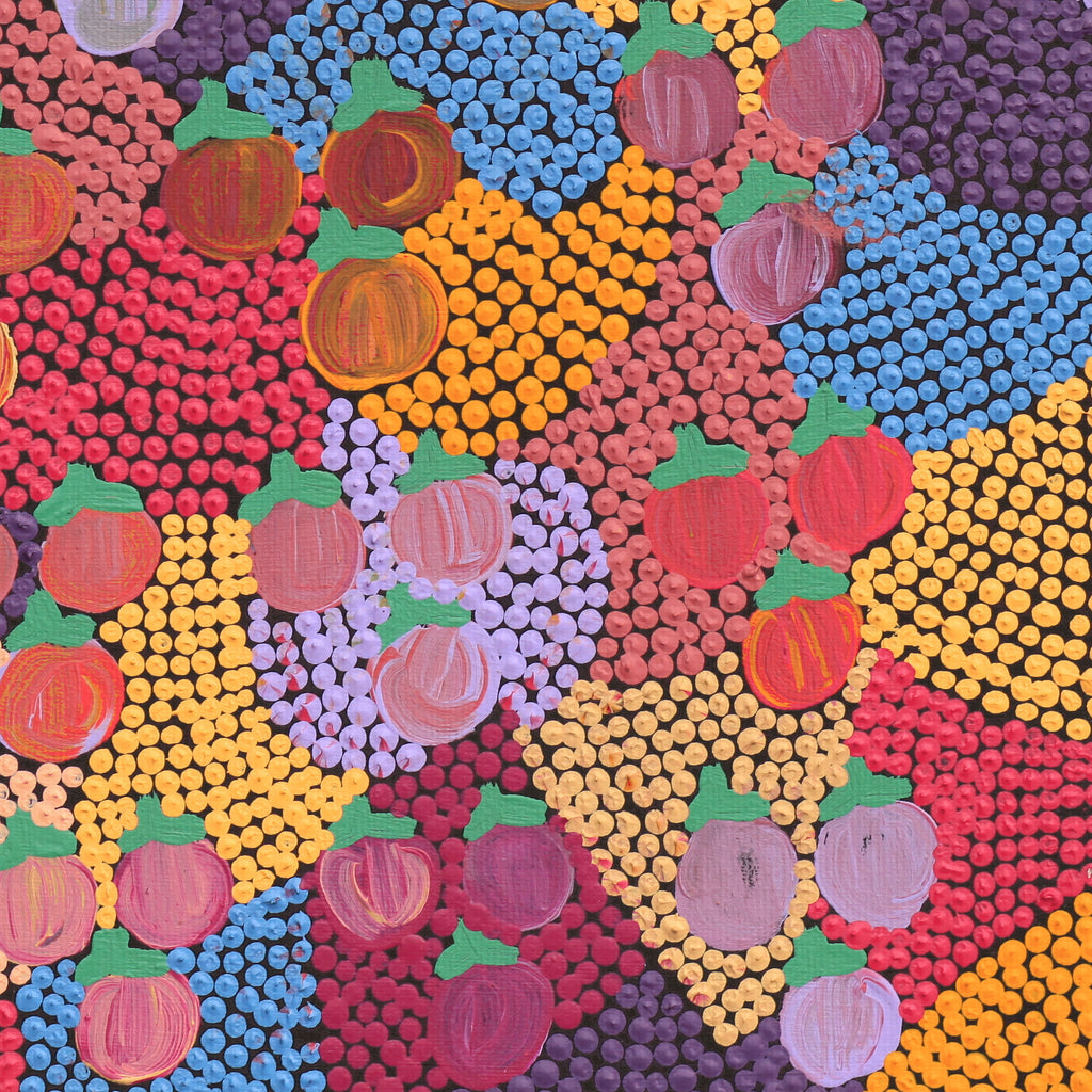Aboriginal Artwork by Charlene Napanangka Marshall, Wanakiji Jukurrpa (Bush Tomato Dreaming), 30x30cm