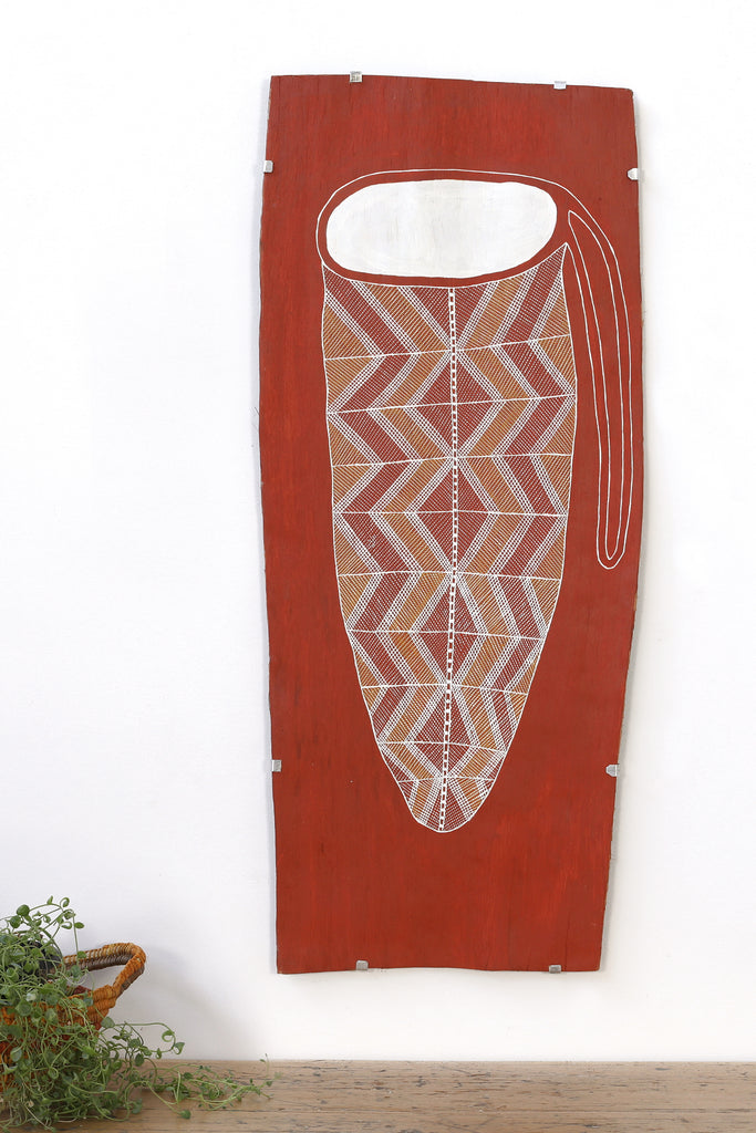 Aboriginal Artwork by Charlie Nangukwirrk Nanguwerr, Kun-madj - large dillybag vine, 91x38cm Bark