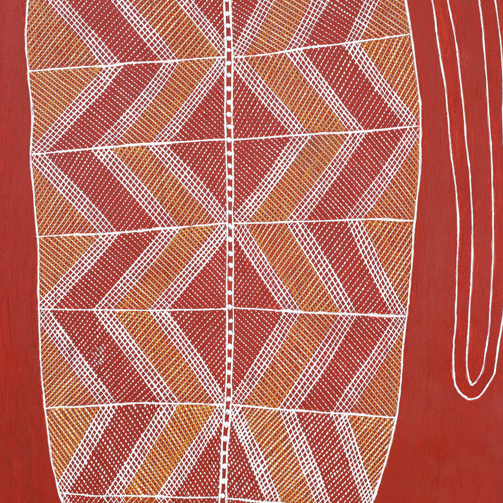Aboriginal Artwork by Charlie Nangukwirrk Nanguwerr, Kun-madj - large dillybag vine, 91x38cm Bark