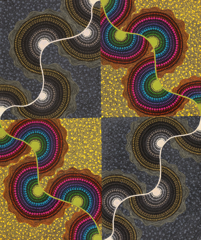 Aboriginal Artwork by Charmaine Napangardi Granites, Watiya-warnu Jukurrpa (Seed Dreaming), 91x76cm