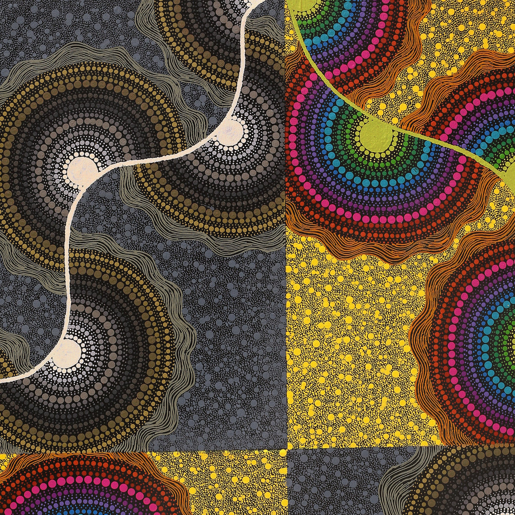 Aboriginal Artwork by Charmaine Napangardi Granites, Watiya-warnu Jukurrpa (Seed Dreaming), 91x76cm