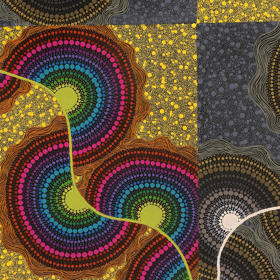 Aboriginal Artwork by Charmaine Napangardi Granites, Watiya-warnu Jukurrpa (Seed Dreaming), 91x76cm