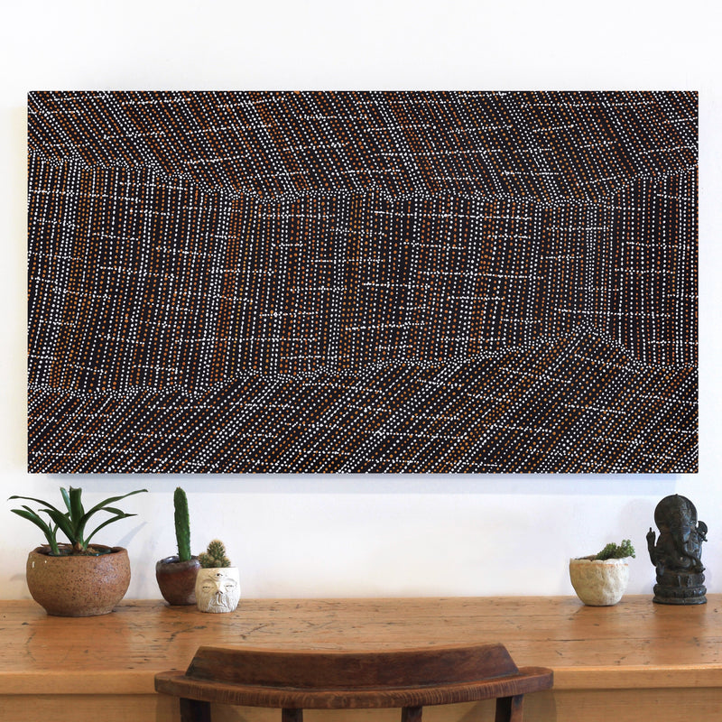 Aboriginal Artwork by Chantelle Nampijinpa Robertson, Ngapa Jukurrpa (Water Dreaming) - Puyurru, 107x61cm