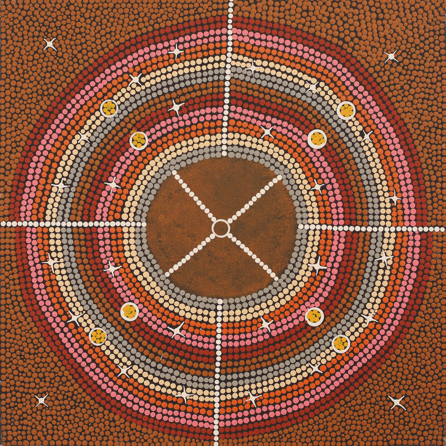 Aboriginal Artwork by Cherina Nampijinpa Singleton, Watiya-warnu Jukurrpa (Seed Dreaming), 40x40cm