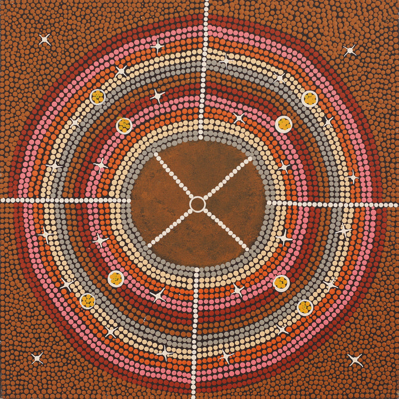 Aboriginal Artwork by Cherina Nampijinpa Singleton, Watiya-warnu Jukurrpa (Seed Dreaming), 40x40cm