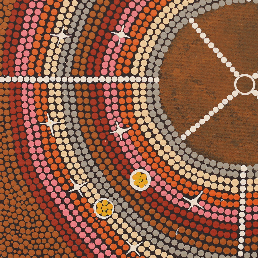 Aboriginal Artwork by Cherina Nampijinpa Singleton, Watiya-warnu Jukurrpa (Seed Dreaming), 40x40cm