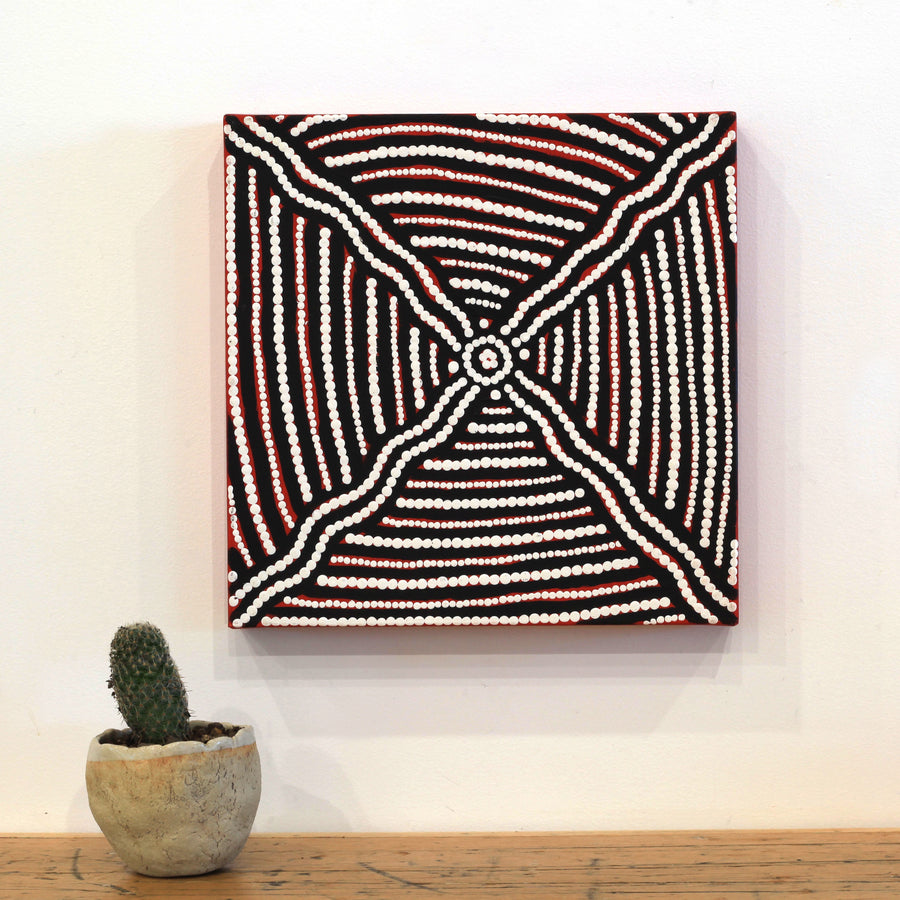 Aboriginal Artwork by Clarise Napurrurla Nelson, Yarla Jukurrpa (Bush Potato Dreaming) - Cockatoo Creek, 30x30cm