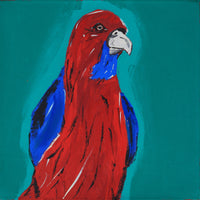 Aboriginal Artwork by Cherylyn Napangardi Granites, Jurlpu kuja kalu nyinami Yurntumu-wana (Birds that live around Yuendumu), 46x46cm