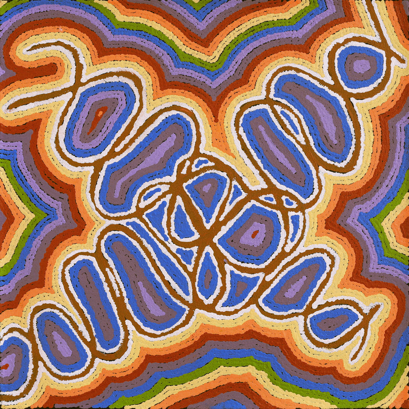 Aboriginal Artwork by Cheryl Nakamarra Walker, Yarla Jukurrpa (Bush Potato Dreaming) - Cockatoo Creek, 46x46cm