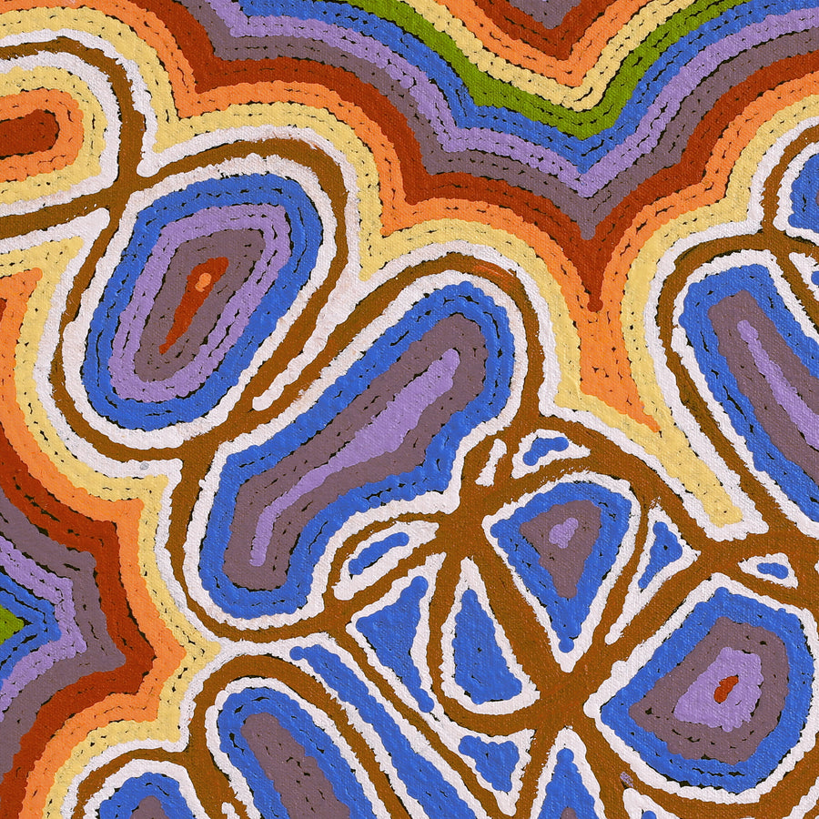 Aboriginal Artwork by Cheryl Nakamarra Walker, Yarla Jukurrpa (Bush Potato Dreaming) - Cockatoo Creek, 46x46cm