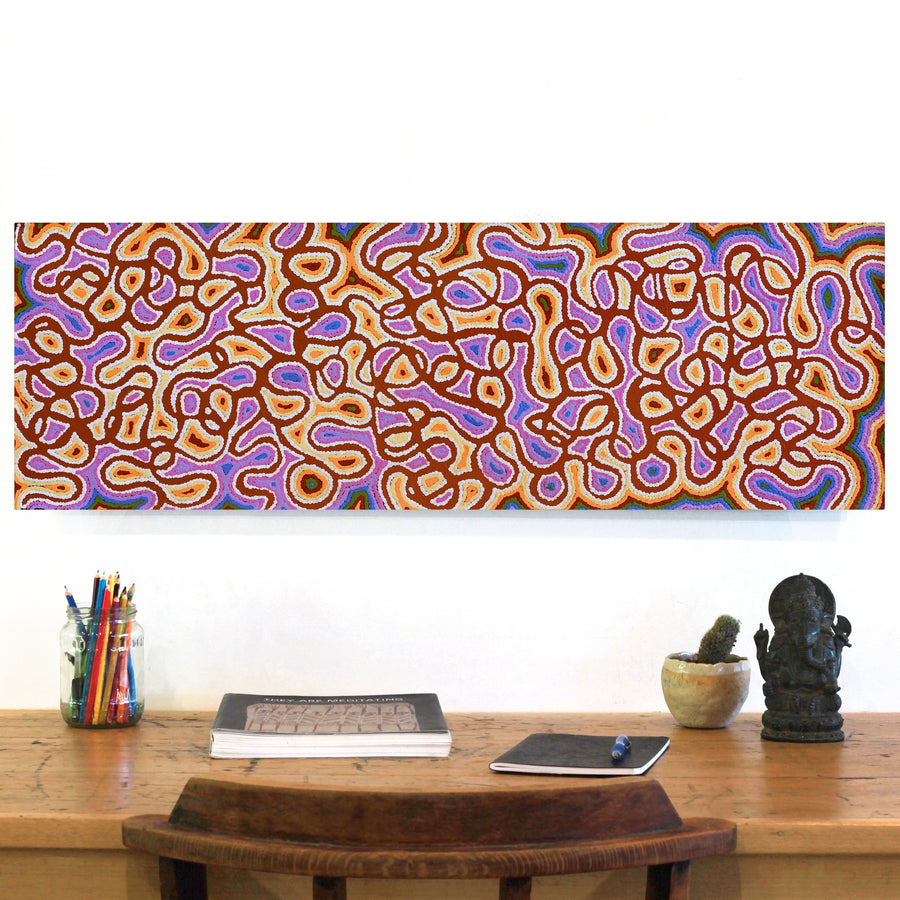 Aboriginal Artwork by Cheryl Nakamarra Walker, Yarla Jukurrpa (Bush Potato Dreaming) - Cockatoo Creek, 91x30cm