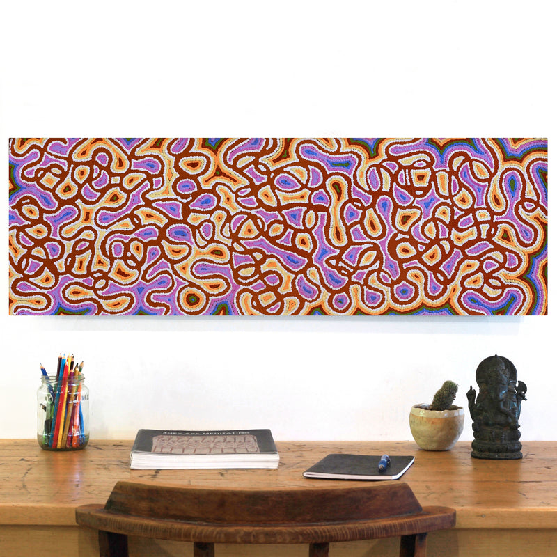 Aboriginal Artwork by Cheryl Nakamarra Walker, Yarla Jukurrpa (Bush Potato Dreaming) - Cockatoo Creek, 91x30cm