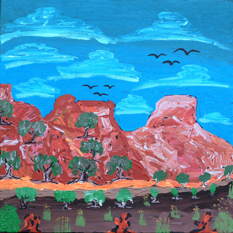 Aboriginal Artwork by Cherylyn Napangardi Granites, Nguru Yurntumu-wana (Country around Yuendumu), 30x30cm