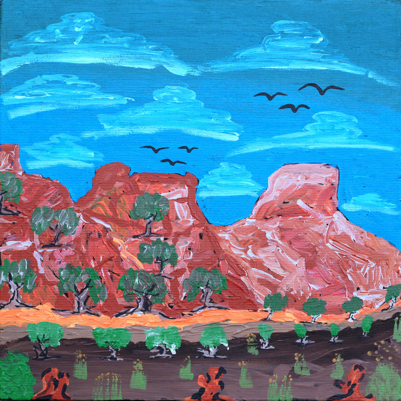 Aboriginal Artwork by Cherylyn Napangardi Granites, Nguru Yurntumu-wana (Country around Yuendumu), 30x30cm