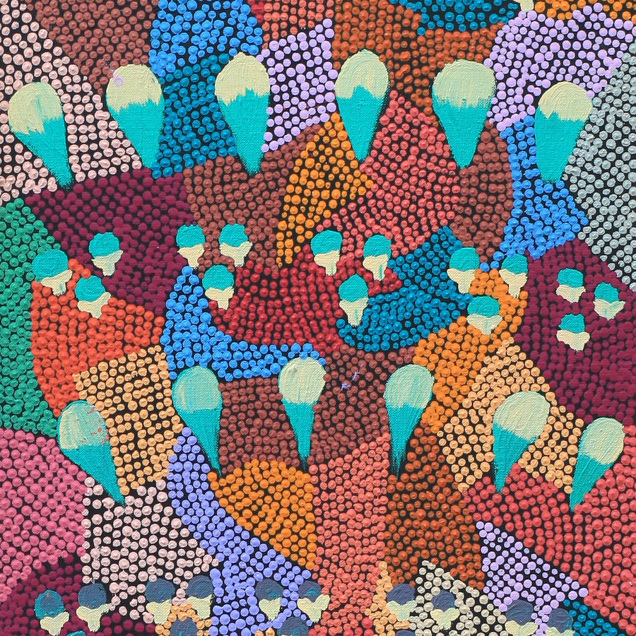 Aboriginal Artwork by Charlene Napanangka Marshall, Wanakiji Jukurrpa (Bush Tomato Dreaming), 76x30cm
