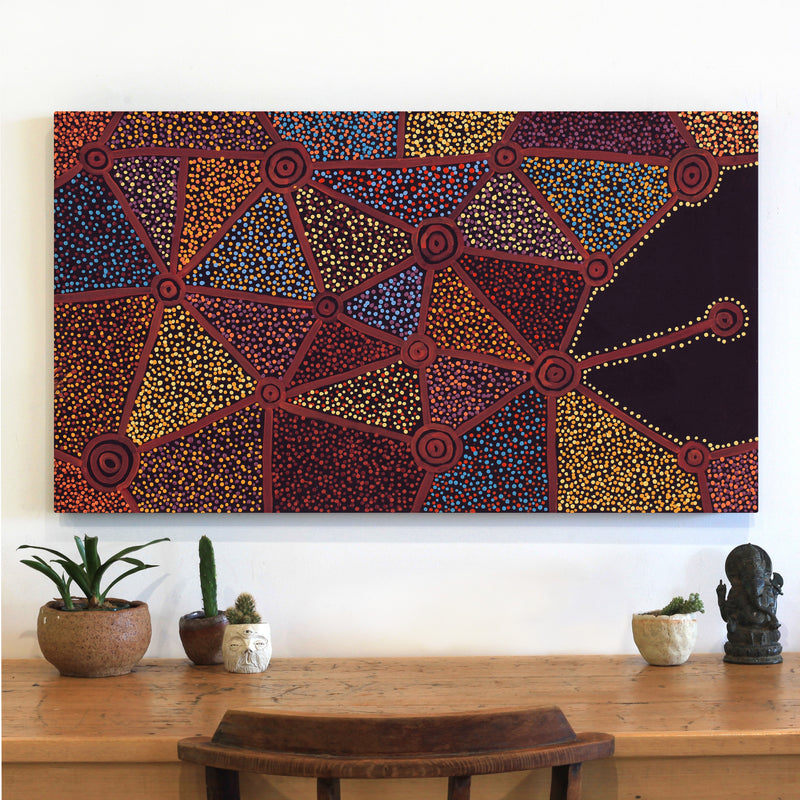 Aboriginal Artwork by Christopher Japangardi Michaels, Ngapa Jukurrpa (Water Dreaming) - Puyurru, 107x61cm