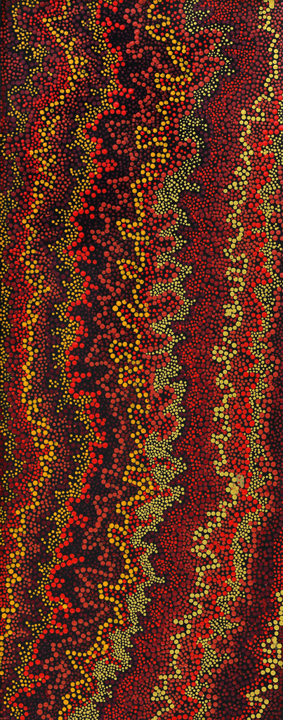 Aboriginal Artwork by Chriselda Nangala Egan, Watiya-warnu Jukurrpa (Seed Dreaming), 76x30cm