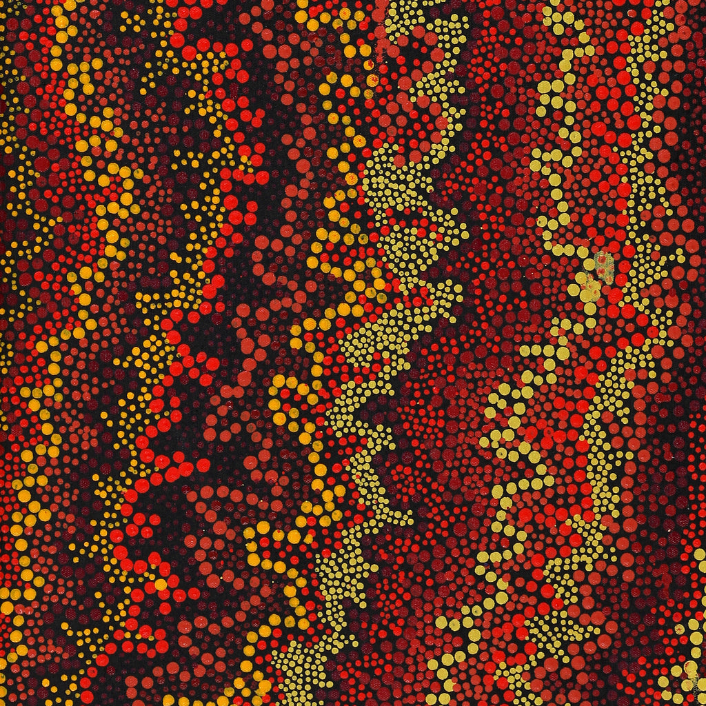 Aboriginal Artwork by Chriselda Nangala Egan, Watiya-warnu Jukurrpa (Seed Dreaming), 76x30cm