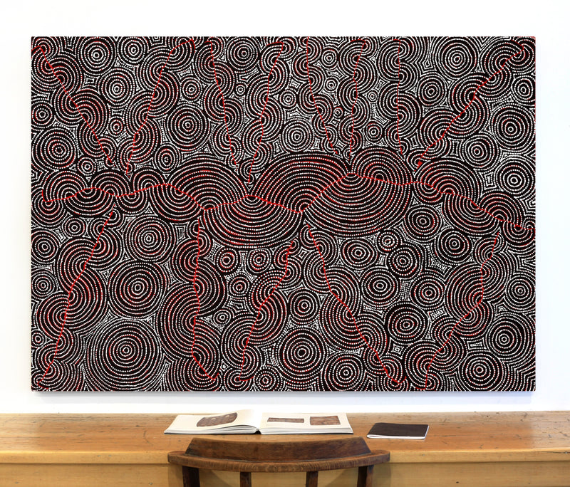 Aboriginal Artwork by Christine Nakamarra Curtis, Mina Mina Jukurrpa, 152x107cm