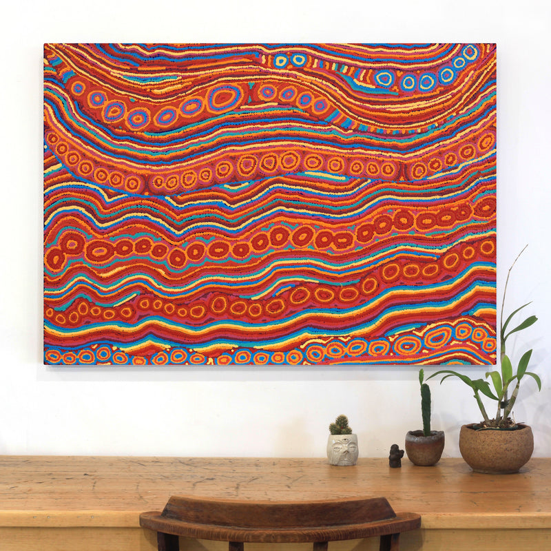 Aboriginal Artwork by Christine Nakamarra Curtis, Lappi Lappi Jukurrpa, 107x76cm