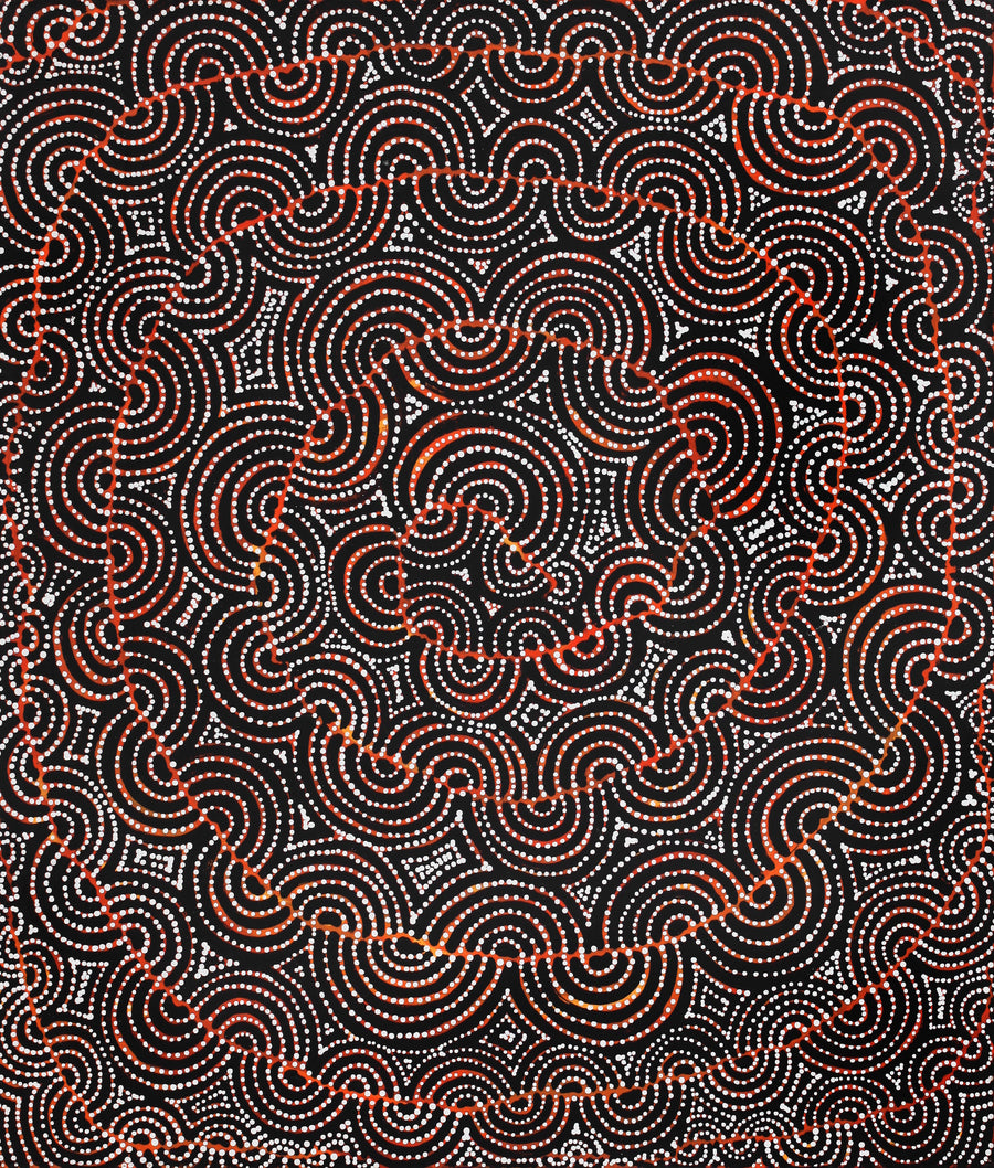 Aboriginal Artwork by Christine Nakamarra Curtis, Mina Mina Jukurrpa, 107x91cm