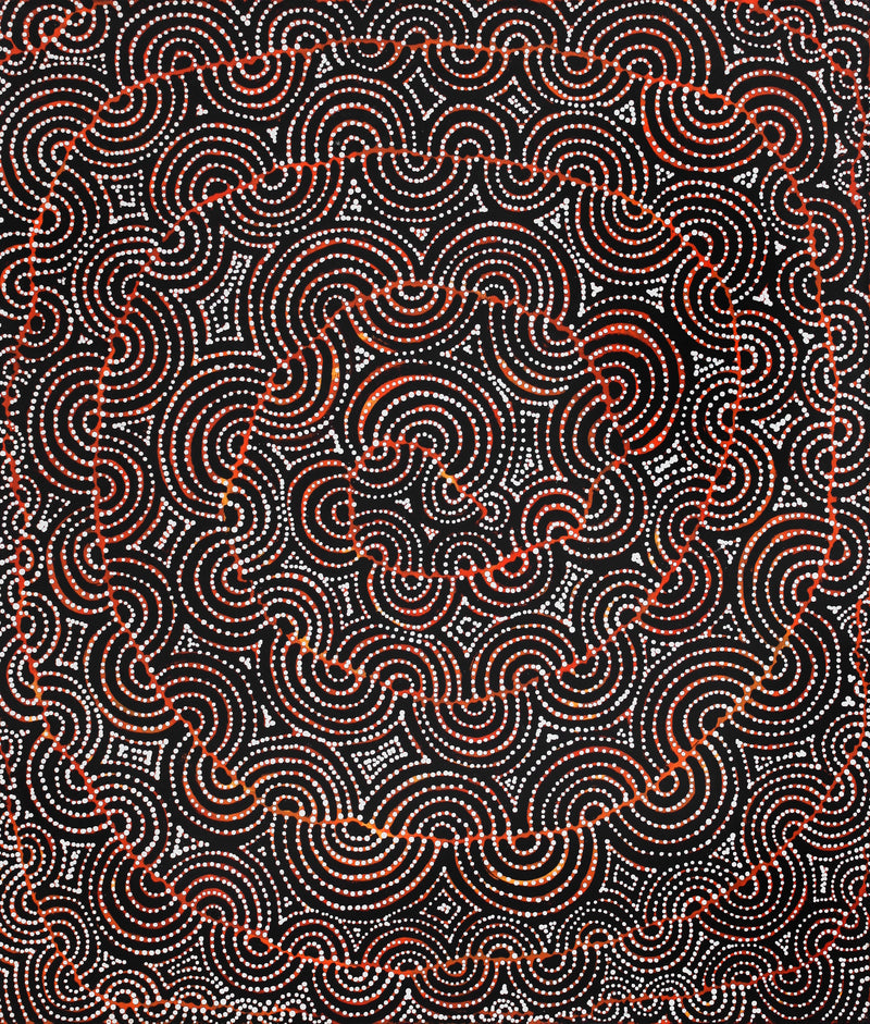 Aboriginal Artwork by Christine Nakamarra Curtis, Mina Mina Jukurrpa, 107x91cm