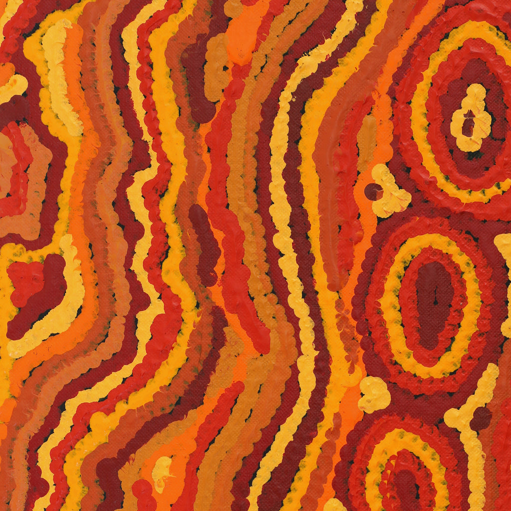 Aboriginal Art by Christine Nakamarra Curtis, Mina Mina Jukurrpa, 122x30cm - ART ARK®