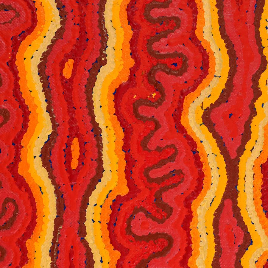 Aboriginal Artwork by Christine Nakamarra Curtis, Mina Mina Jukurrpa, 122x46cm