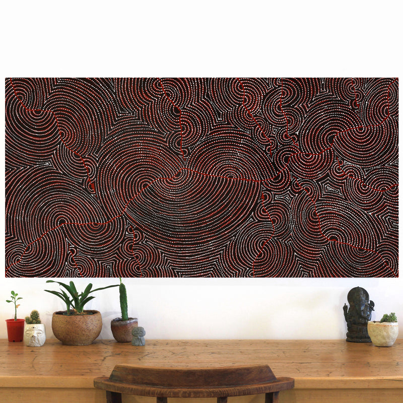 Aboriginal Artwork by Christine Nakamarra Curtis, Mina Mina Jukurrpa, 122x61cm