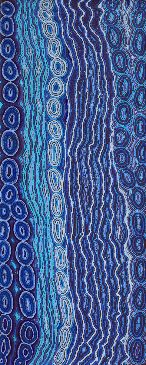 Aboriginal Art by Christine Nakamarra Curtis, Lappi Lappi Jukurrpa, 152x61cm - ART ARK®