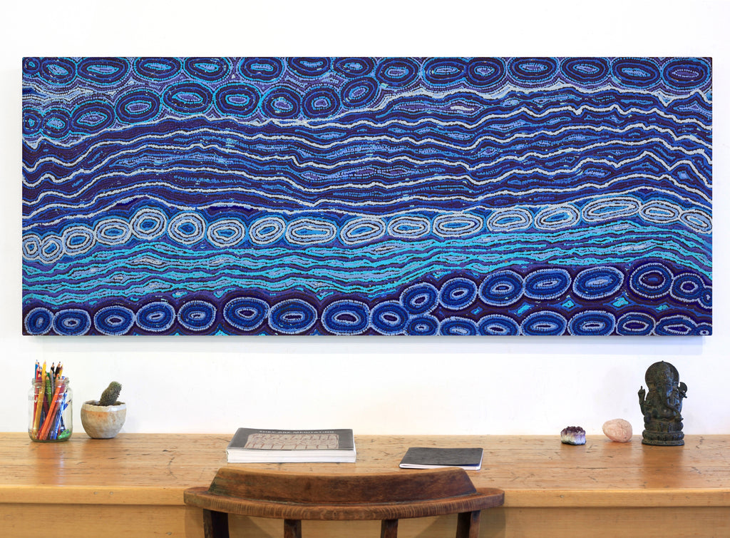 Aboriginal Art by Christine Nakamarra Curtis, Lappi Lappi Jukurrpa, 152x61cm - ART ARK®