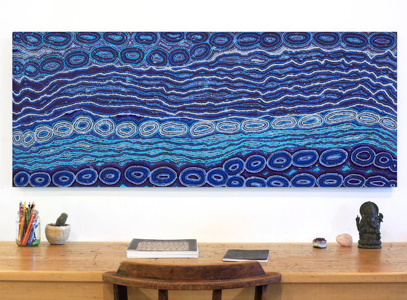 Aboriginal Artwork by Christine Nakamarra Curtis, Lappi Lappi Jukurrpa, 152x61cm
