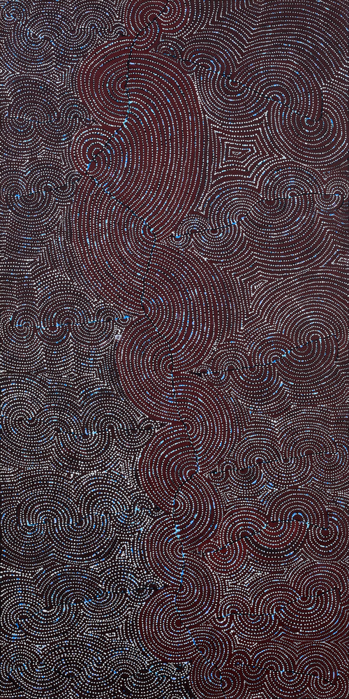 Aboriginal Artwork by Christine Nakamarra Curtis, Mina Mina Jukurrpa, 182x91cm