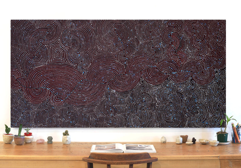 Aboriginal Artwork by Christine Nakamarra Curtis, Mina Mina Jukurrpa, 182x91cm
