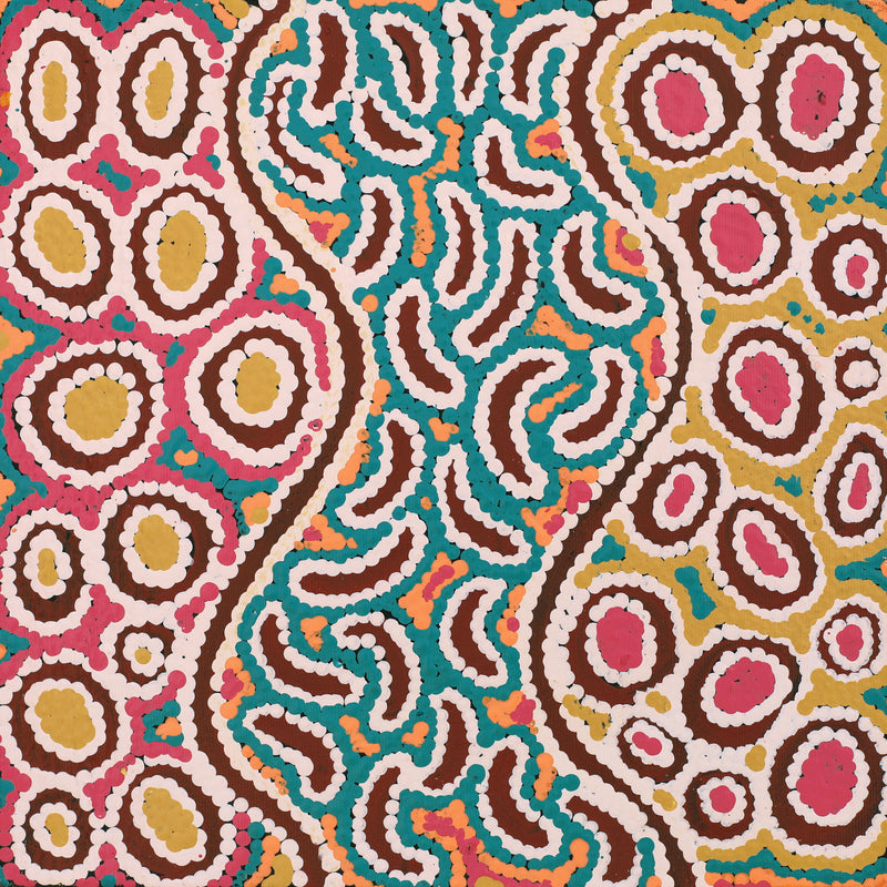 Aboriginal Artwork by Christine Nakamarra Curtis, Mina Mina Jukurrpa (Mina Mina Dreaming), 30x30cm