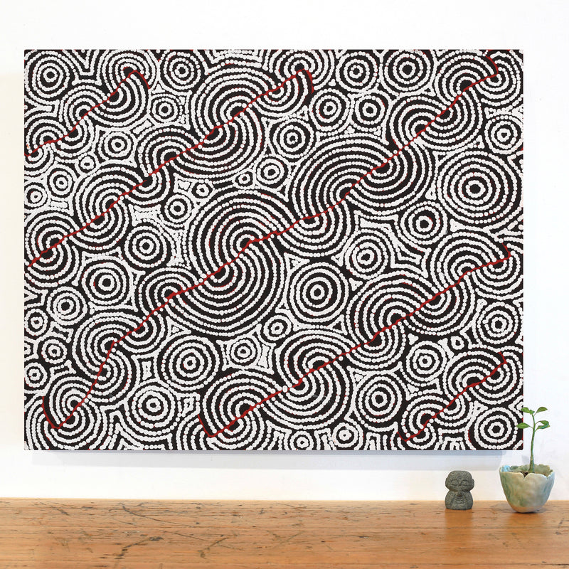 Aboriginal Artwork by Christine Nakamarra Curtis, Mina Mina Jukurrpa, 76x61cm