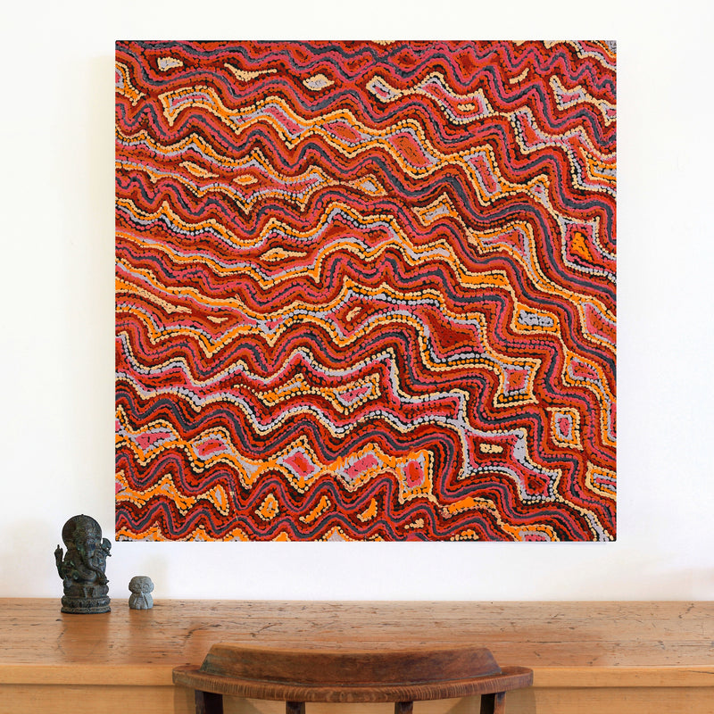 Aboriginal Artwork by Christine Nakamarra Curtis, Mina Mina Jukurrpa, 91x91cm