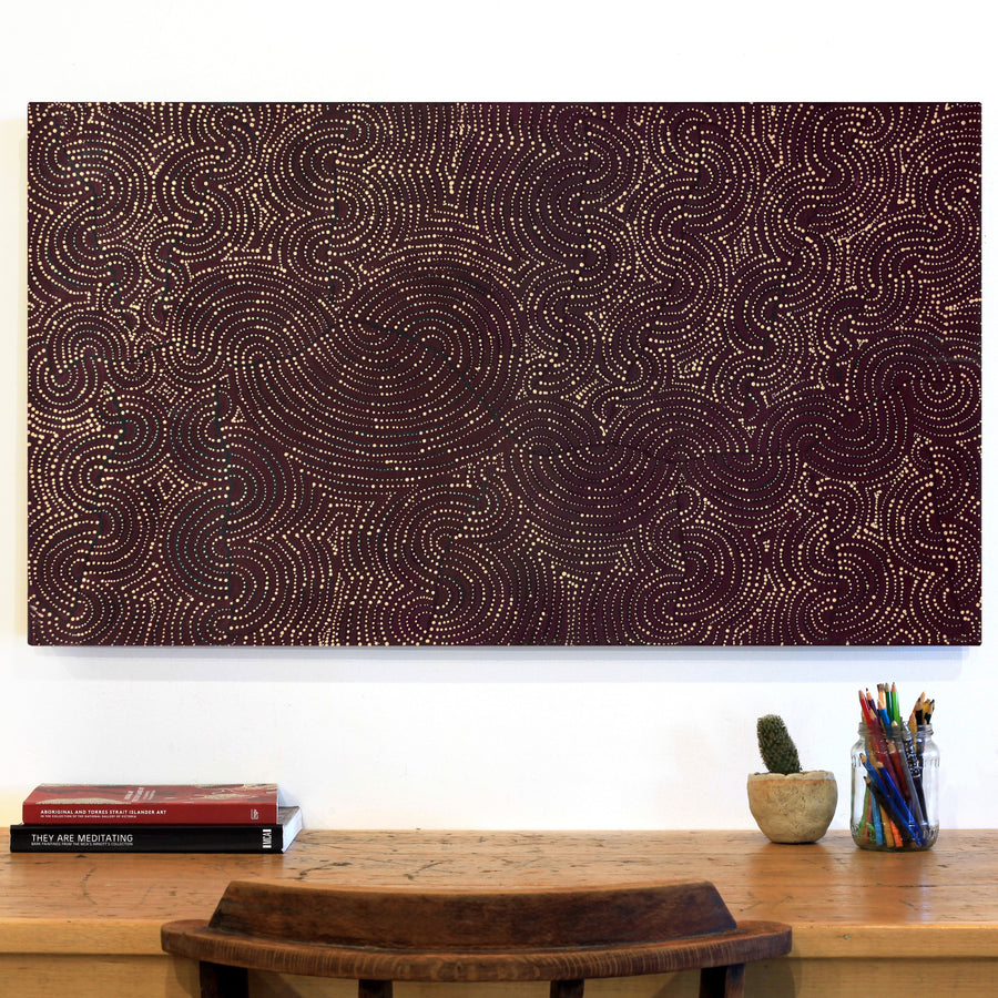 Aboriginal Artwork by Christine Nakamarra Curtis, Mina Mina Jukurrpa, 107x61cm