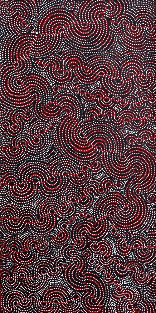 Aboriginal Artwork by Christine Nakamarra Curtis, Mina Mina Jukurrpa, 122x61cm