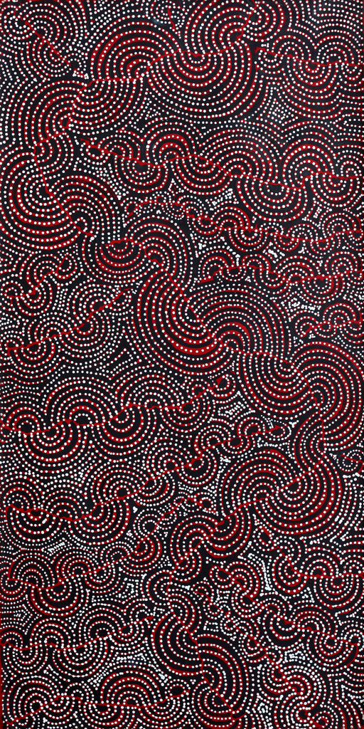 Aboriginal Artwork by Christine Nakamarra Curtis, Mina Mina Jukurrpa, 122x61cm