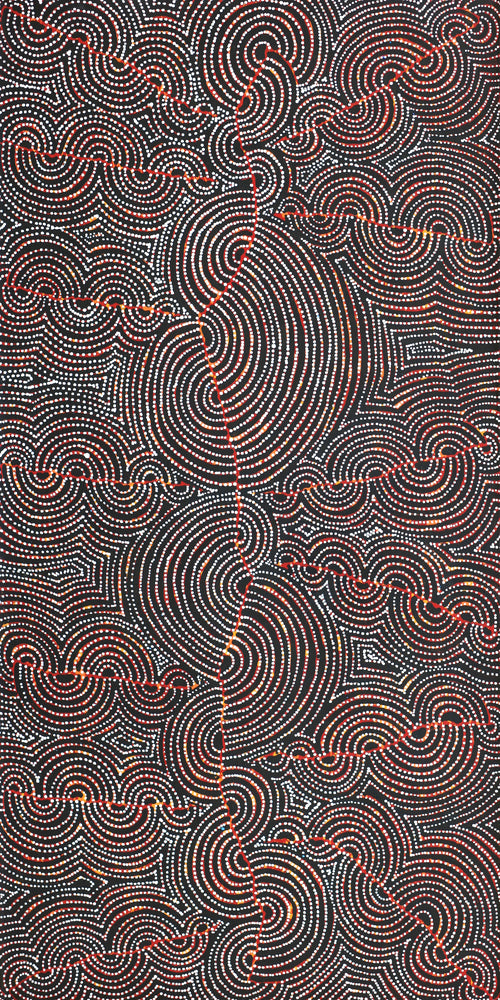 Aboriginal Artwork by Christine Nakamarra Curtis, Mina Mina Jukurrpa, 122x61cm