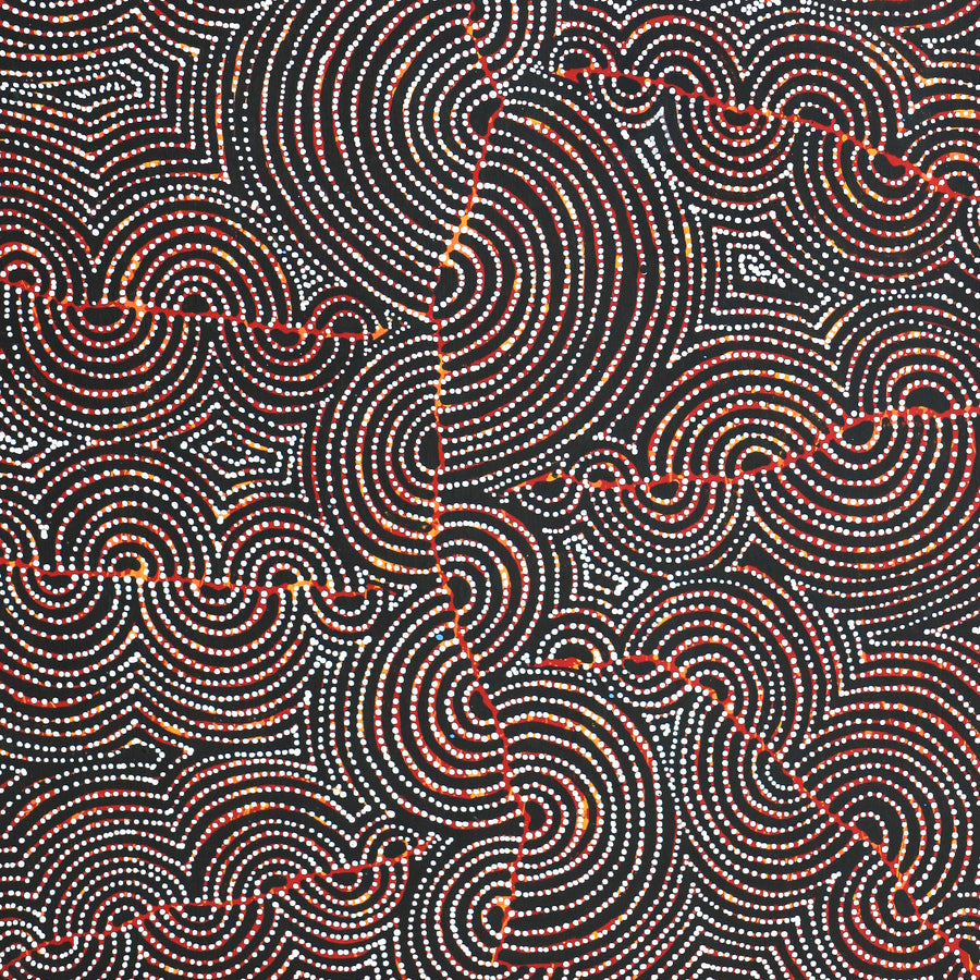 Aboriginal Artwork by Christine Nakamarra Curtis, Mina Mina Jukurrpa, 122x61cm