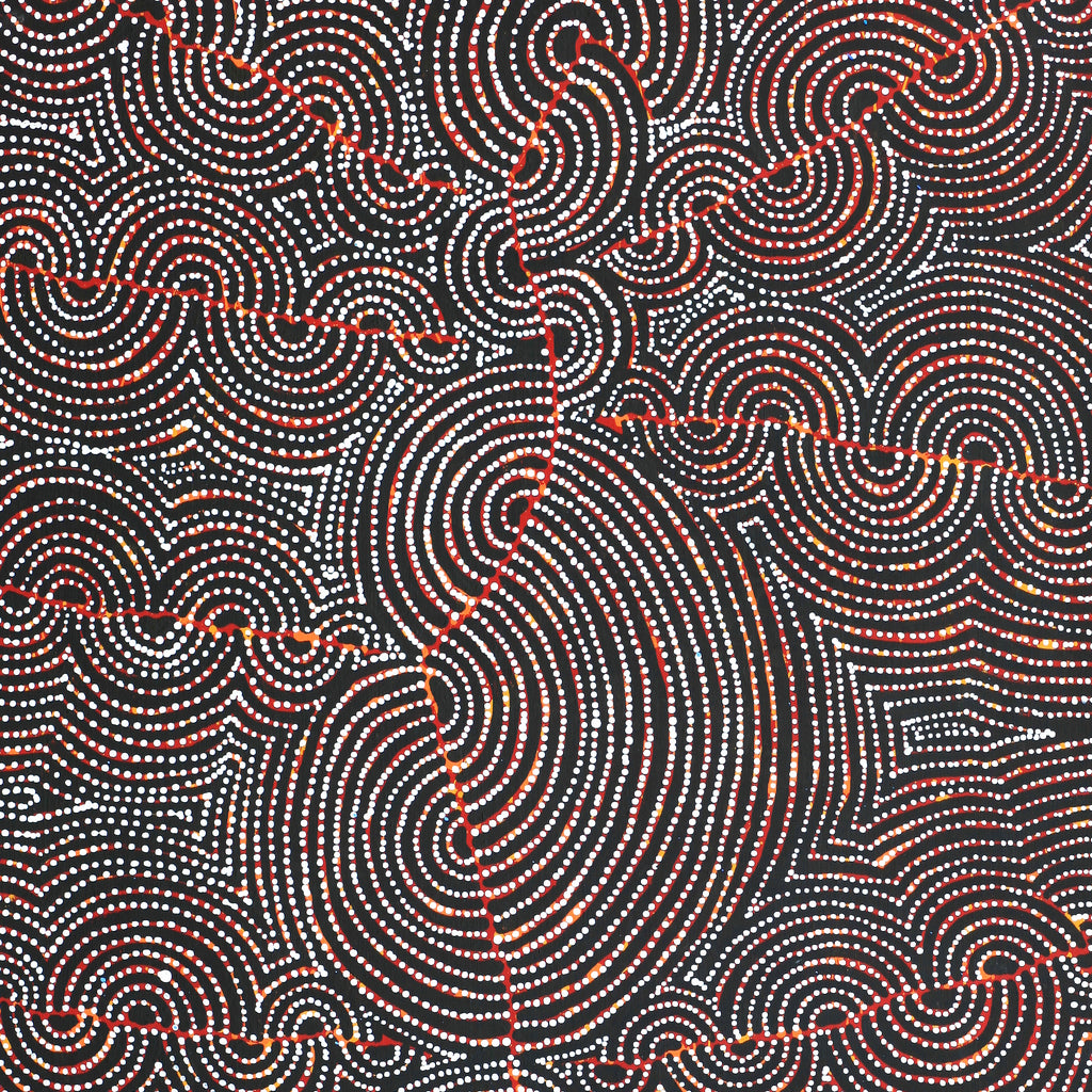 Aboriginal Artwork by Christine Nakamarra Curtis, Mina Mina Jukurrpa, 122x61cm